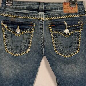 True Religion Joey Flare Jeans Yellow Big T Stitch Size 27 Made in USA